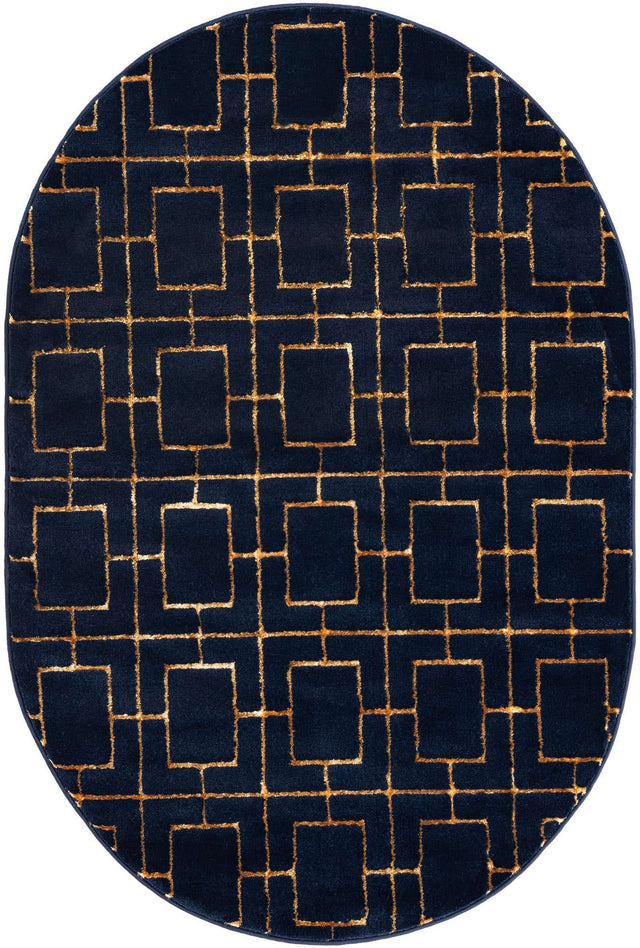 Navy Blue Gold 4' 1 x 6' 1 Marilyn Monroe Glam Oval Area Rug 70% Polypropylene & 30% Polyester Vivid Geometric Modern Carpet for Interior Home Decor for Sale at Rug Engine