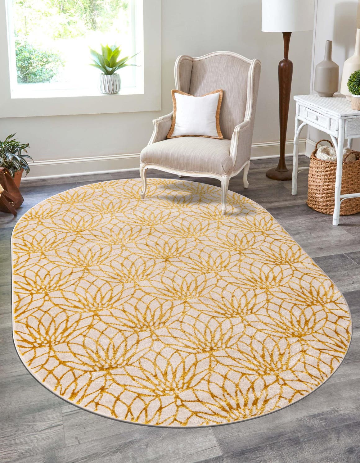 White Gold 5' 3 x 8' Marilyn Monroe Glam Oval Area Rug 70% Polypropylene & 30% Polyester Vivid Geometric Modern Carpet for Interior Home Decor for Sale at Rug Engine