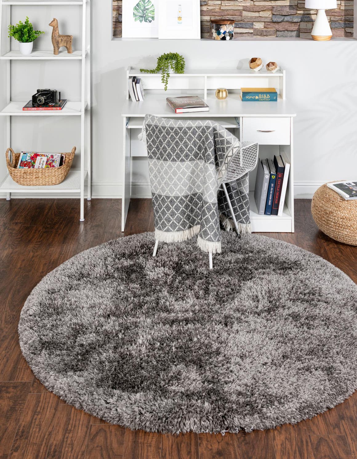 Slate 3' 3 x 3' 3 Marilyn Monroe Opulence Shag Round Area Rug Thick Soft Touch Fluffy & Plush Shaggy Pile 100% Polyester Carpet for Living, Dining, Bedroom, Office for Sale at Rug Engine