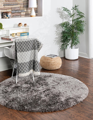 Slate 5' 3 x 5' 3 Marilyn Monroe Opulence Shag Round Area Rug Thick Soft Touch Fluffy & Plush Shaggy Pile