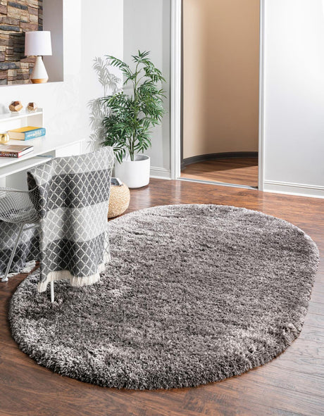 Slate 7' 10 x 10' Marilyn Monroe Opulence Shag Oval Area Rug Thick Soft Touch Fluffy & Plush Shaggy Pile