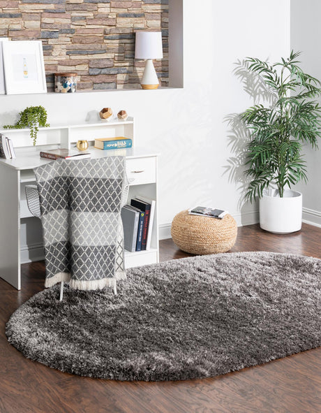 Slate 5' 3 x 8' Marilyn Monroe Opulence Shag Oval Area Rug Thick Soft Touch Fluffy & Plush Shaggy Pile 100% Polyester Carpet for Living, Dining, Bedroom, Office for Sale at Rug Engine