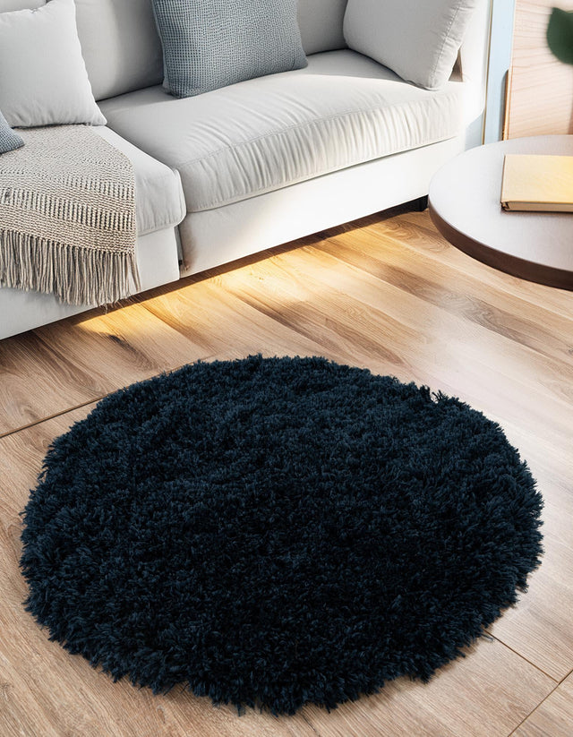 Aegean Blue 3' 3 x 3' 3 Marilyn Monroe Opulence Shag Round Area Rug Thick Soft Touch Fluffy & Plush Shaggy Pile