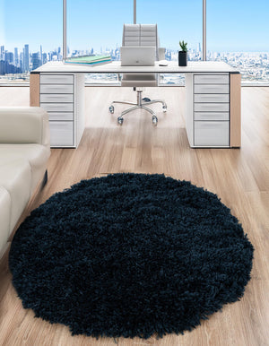 Aegean Blue 3' 3 x 3' 3 Marilyn Monroe Opulence Shag Round Area Rug Thick Soft Touch Fluffy & Plush Shaggy Pile