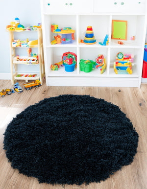 Aegean Blue 3' 3 x 3' 3 Marilyn Monroe Opulence Shag Round Area Rug Thick Soft Touch Fluffy & Plush Shaggy Pile