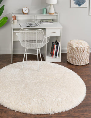 Bone 7' 10 x 7' 10 Marilyn Monroe Opulence Shag Round Area Rug Thick Soft Touch Fluffy & Plush Shaggy Pile