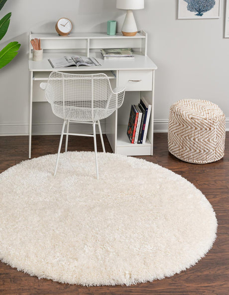 Bone 7' 10 x 7' 10 Marilyn Monroe Opulence Shag Round Area Rug Thick Soft Touch Fluffy & Plush Shaggy Pile