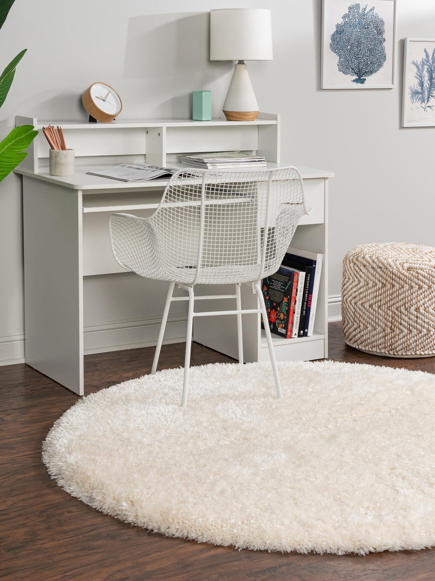 Bone 7' 10 x 7' 10 Marilyn Monroe Opulence Shag Round Area Rug Thick Soft Touch Fluffy & Plush Shaggy Pile 100% Polyester Carpet for Living, Dining, Bedroom, Office for Sale at Rug Engine
