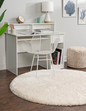 Bone 7' 10 x 7' 10 Marilyn Monroe Opulence Shag Round Area Rug Thick Soft Touch Fluffy & Plush Shaggy Pile