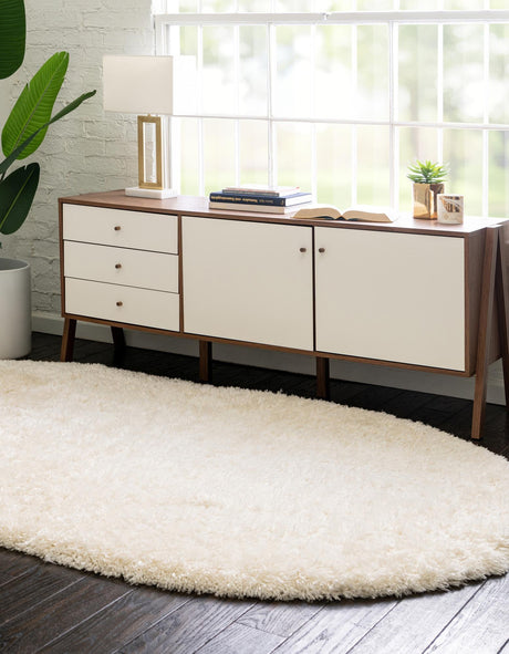 Bone 5' 3 x 8' Marilyn Monroe Opulence Shag Oval Area Rug Thick Soft Touch Fluffy & Plush Shaggy Pile 100% Polyester Carpet for Living, Dining, Bedroom, Office for Sale at Rug Engine