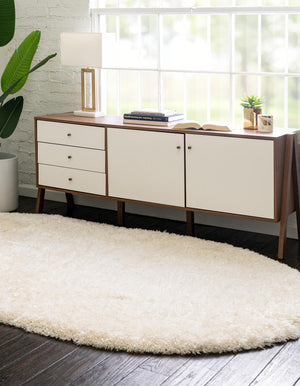 Bone 4' x 6' Marilyn Monroe Opulence Shag Oval Area Rug Thick Soft Touch Fluffy & Plush Shaggy Pile