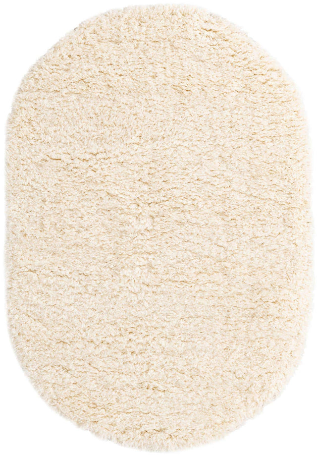 Bone 4' x 6' Marilyn Monroe Opulence Shag Oval Area Rug Thick Soft Touch Fluffy & Plush Shaggy Pile