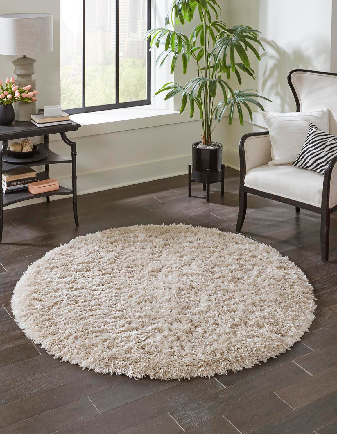 Blonde 7' 10 x 7' 10 Marilyn Monroe Opulence Shag Round Area Rug Thick Soft Touch Fluffy & Plush Shaggy Pile 100% Polyester Carpet for Living, Dining, Bedroom, Office for Sale at Rug Engine