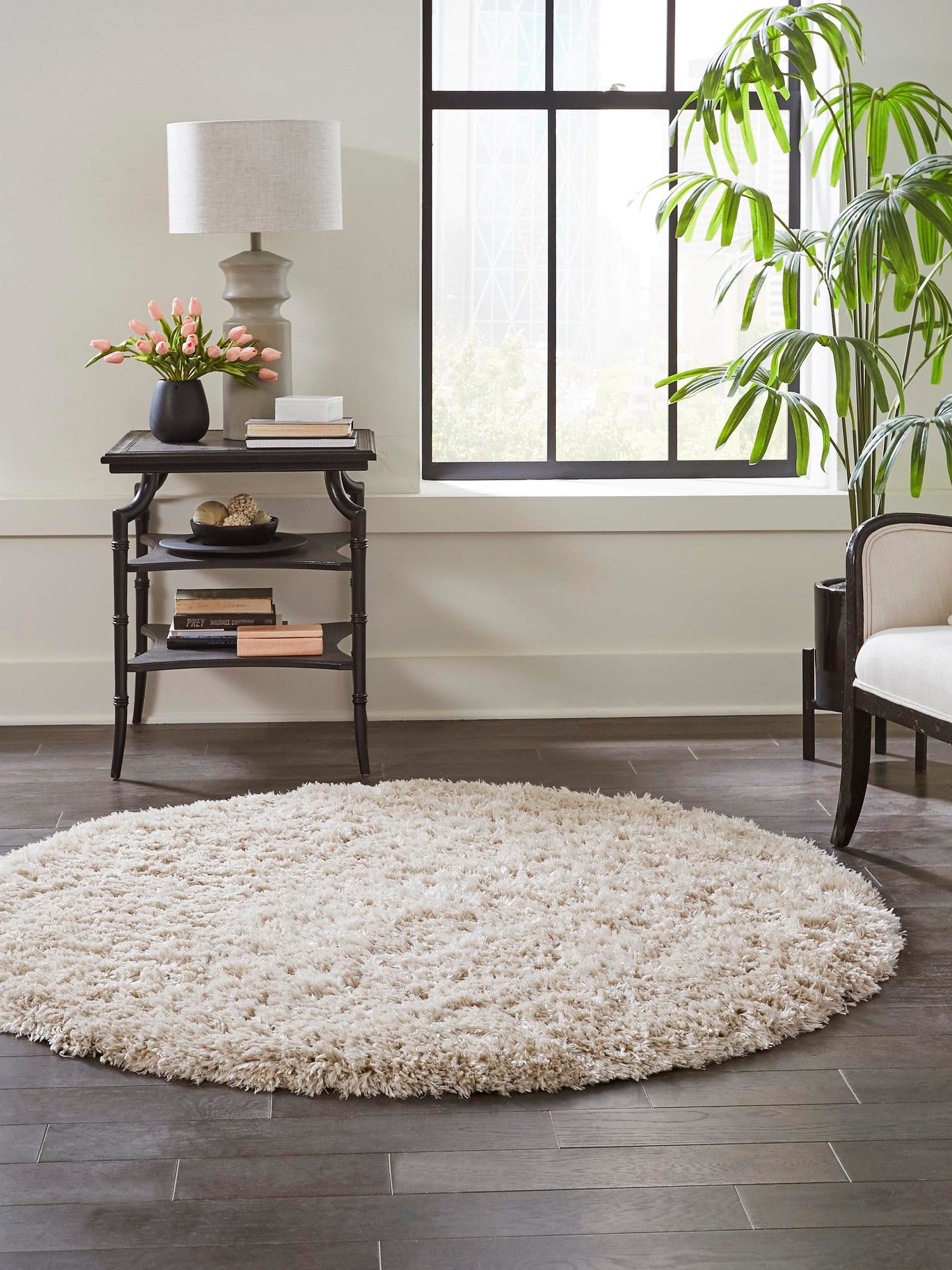 Blonde 7' 10 x 7' 10 Marilyn Monroe Opulence Shag Round Area Rug Thick Soft Touch Fluffy & Plush Shaggy Pile 100% Polyester Carpet for Living, Dining, Bedroom, Office for Sale at Rug Engine
