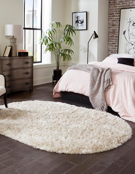 Blonde 5' 3 x 8' Marilyn Monroe Opulence Shag Oval Area Rug Thick Soft Touch Fluffy & Plush Shaggy Pile 100% Polyester Carpet for Living, Dining, Bedroom, Office for Sale at Rug Engine