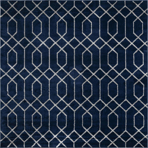 Navy Blue Silver 7' 10 x 7' 10 Marilyn Monroe Glam Square Area Rug 70% Polypropylene & 30% Polyester Vivid Geometric Modern Carpet for Interior Home Decor for Sale at Rug Engine