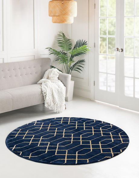 Navy Blue Gold 3' 1 x 3' 1 Marilyn Monroe Glam Round Area Rug 70% Polypropylene & 30% Polyester Vivid Geometric Modern Carpet for Interior Home Decor for Sale at Rug Engine