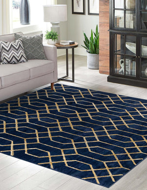 Navy Blue Gold 7' 10 x 7' 10 Marilyn Monroe Glam Square Area Rug 70% Polypropylene & 30% Polyester Vivid Geometric Modern Carpet for Interior Home Decor for Sale at Rug Engine