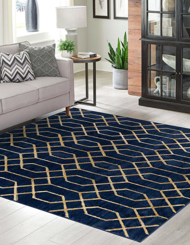 Navy Blue Gold 7' 10 x 7' 10 Marilyn Monroe Glam Square Area Rug 70% Polypropylene & 30% Polyester Vivid Geometric Modern Carpet for Interior Home Decor for Sale at Rug Engine