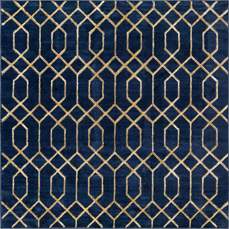 Navy Blue Gold 7' 10 x 7' 10 Marilyn Monroe Glam Square Area Rug 70% Polypropylene & 30% Polyester Vivid Geometric Modern Carpet for Interior Home Decor for Sale at Rug Engine