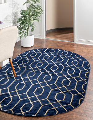 Navy Blue Gold 4' 1 x 6' 1 Marilyn Monroe Glam Oval Area Rug 70% Polypropylene & 30% Polyester Vivid Geometric Modern Carpet for Interior Home Decor for Sale at Rug Engine