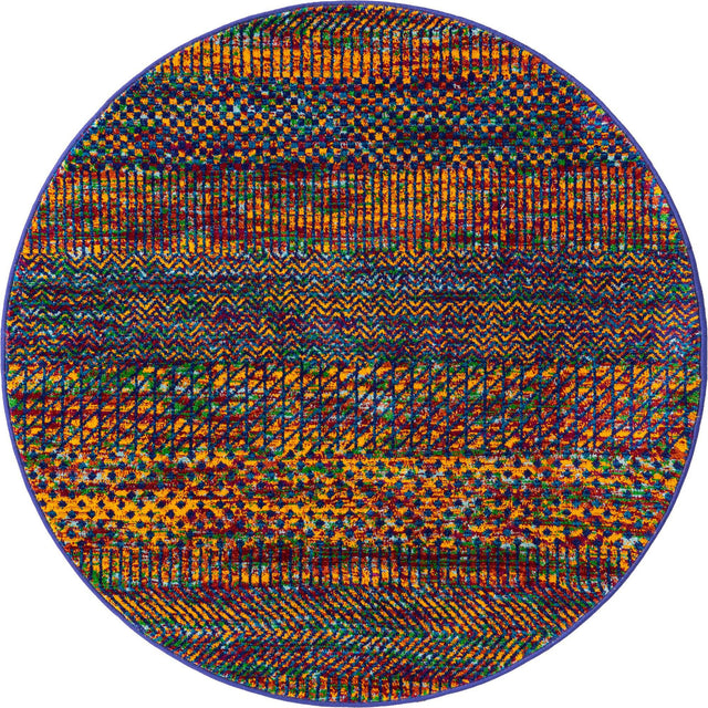Multicolor 4' x 4' Calypso Round Area Rug 100% Polypropylene With Cotton Backing Colorful Vivid Traditional Design Carpet for Living Office Dining Rooms for Sale at Rug Engine