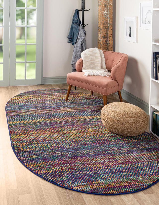 Multicolor 5' 3 x 8' Calypso Oval Area Rug 100% Polypropylene With Cotton Backing Colorful Vivid Traditional Design Carpet for Living Office Dining Rooms for Sale at Rug Engine