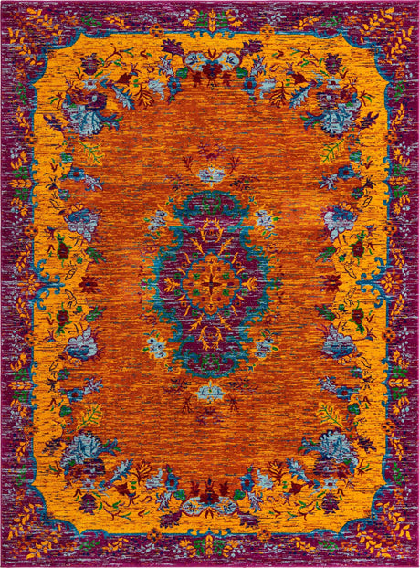 Orange 9' x 12' Calypso Rectangle Area Rug 100% Polypropylene With Cotton Backing Colorful Vivid Traditional Design Carpet for Living Office Dining Rooms for Sale at Rug Engine