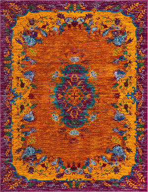 Orange 7' 10 x 10' Calypso Rectangle Area Rug 100% Polypropylene With Cotton Backing Colorful Vivid Traditional Design Carpet for Living Office Dining Rooms for Sale at Rug Engine