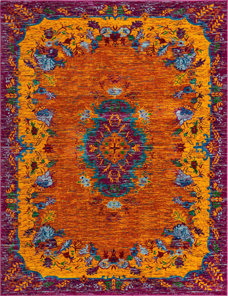 Orange 7' 10 x 10' Calypso Rectangle Area Rug 100% Polypropylene With Cotton Backing Colorful Vivid Traditional Design Carpet for Living Office Dining Rooms for Sale at Rug Engine