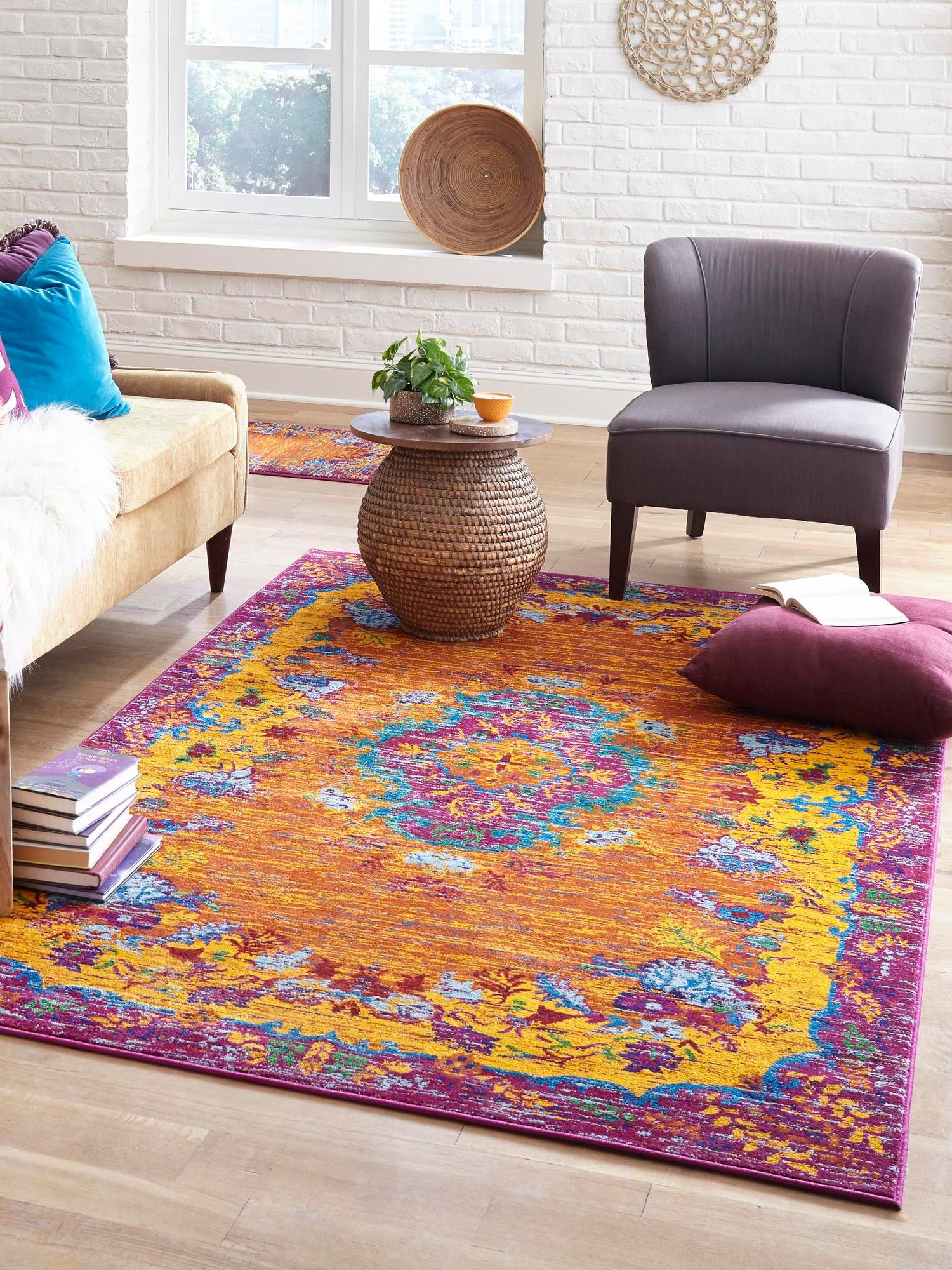 Orange 1' 4 x 1' 4 Calypso Sample Area Rug 100% Polypropylene With Cotton Backing Colorful Vivid Traditional Design Carpet for Living Office Dining Rooms for Sale at Rug Engine