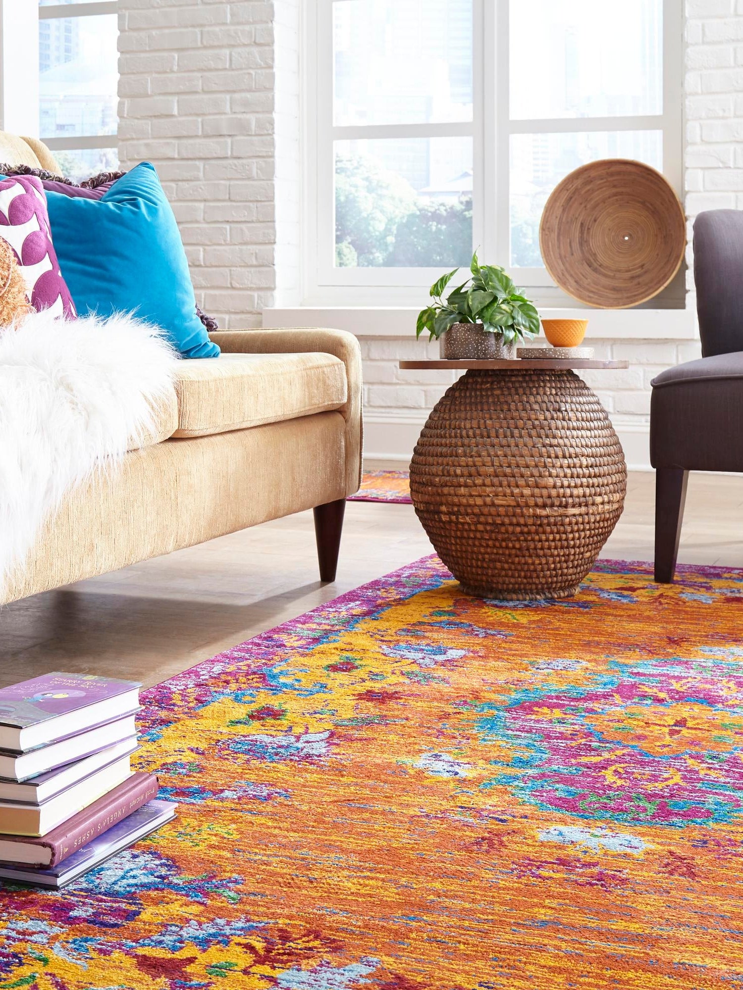 Orange 7' 10 x 10' Calypso Rectangle Area Rug 100% Polypropylene With Cotton Backing Colorful Vivid Traditional Design Carpet for Living Office Dining Rooms for Sale at Rug Engine