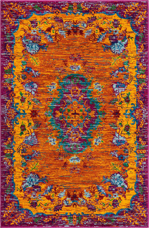 Orange 4' x 6' Calypso Rectangle Area Rug 100% Polypropylene With Cotton Backing Colorful Vivid Traditional Design Carpet for Living Office Dining Rooms for Sale at Rug Engine