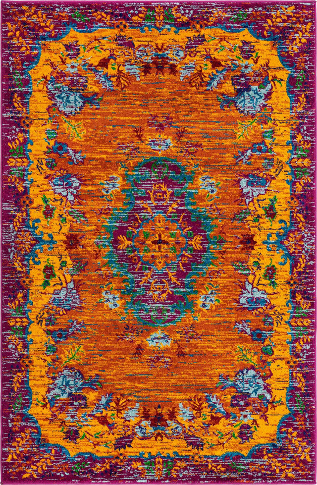 Orange 4' x 6' Calypso Rectangle Area Rug 100% Polypropylene With Cotton Backing Colorful Vivid Traditional Design Carpet for Living Office Dining Rooms for Sale at Rug Engine