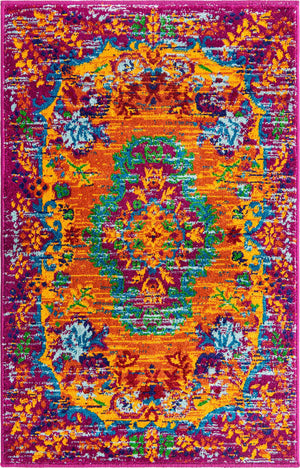 Orange 2' x 3' Calypso Rectangle Area Rug 100% Polypropylene With Cotton Backing Colorful Vivid Traditional Design Carpet for Living Office Dining Rooms for Sale at Rug Engine