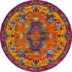 Orange 7' 10 x 7' 10 Calypso Round Area Rug 100% Polypropylene With Cotton Backing Colorful Vivid Traditional Design Carpet for Living Office Dining Rooms for Sale at Rug Engine