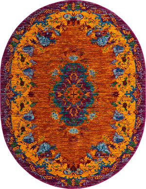 Orange 7' 10 x 10' Calypso Oval Area Rug 100% Polypropylene With Cotton Backing Colorful Vivid Traditional Design Carpet for Living Office Dining Rooms for Sale at Rug Engine