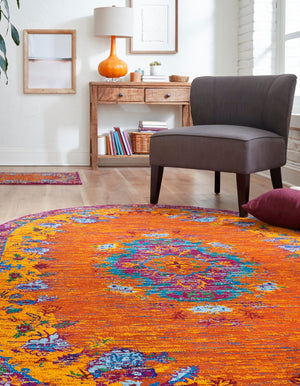 Orange 5' 3 x 8' Calypso Oval Area Rug 100% Polypropylene With Cotton Backing Colorful Vivid Traditional Design Carpet for Living Office Dining Rooms for Sale at Rug Engine