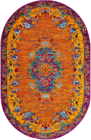 Orange 5' 3 x 8' Calypso Oval Area Rug 100% Polypropylene With Cotton Backing Colorful Vivid Traditional Design Carpet for Living Office Dining Rooms for Sale at Rug Engine