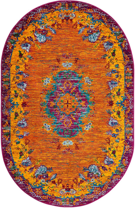 Orange 5' 3 x 8' Calypso Oval Area Rug 100% Polypropylene With Cotton Backing Colorful Vivid Traditional Design Carpet for Living Office Dining Rooms for Sale at Rug Engine