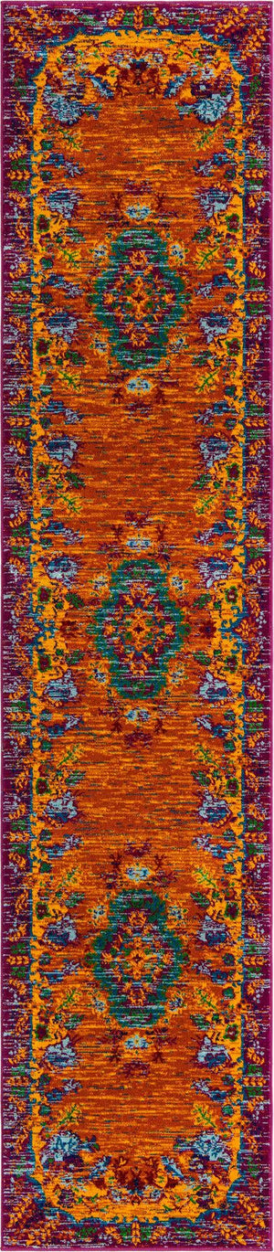 Orange 2' 7 x 12' Calypso Runner Area Rug 100% Polypropylene With Cotton Backing Colorful Vivid Traditional Design Carpet for Living Office Dining Rooms for Sale at Rug Engine