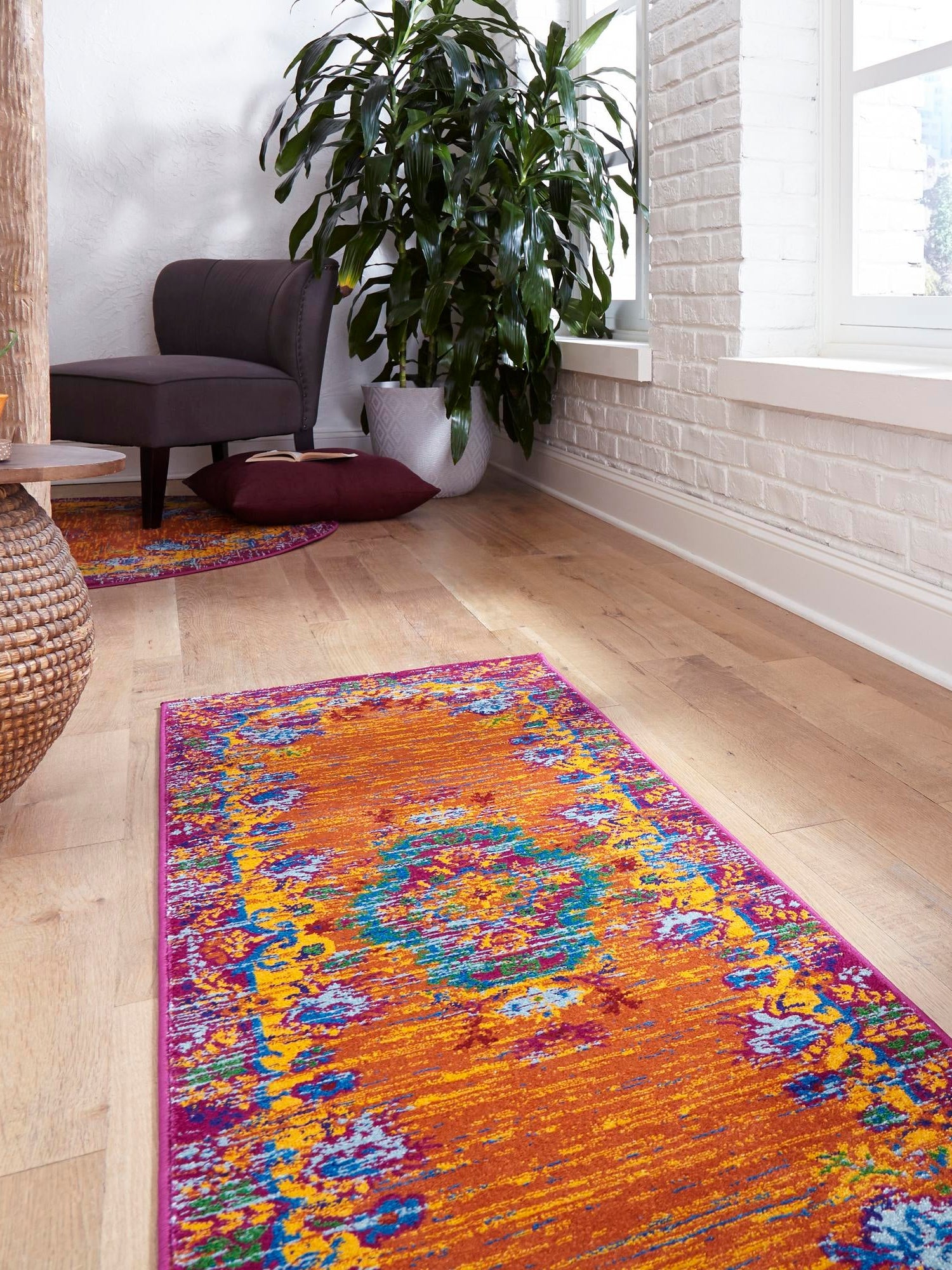Orange 2' 7 x 12' Calypso Runner Area Rug 100% Polypropylene With Cotton Backing Colorful Vivid Traditional Design Carpet for Living Office Dining Rooms for Sale at Rug Engine