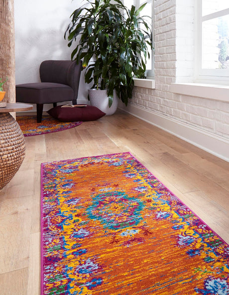 Orange 2' 7 x 12' Calypso Runner Area Rug 100% Polypropylene With Cotton Backing Colorful Vivid Traditional Design Carpet for Living Office Dining Rooms for Sale at Rug Engine