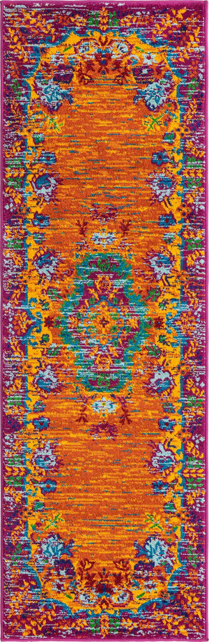Orange 2' x 6' Calypso Runner Area Rug 100% Polypropylene With Cotton Backing Colorful Vivid Traditional Design Carpet for Living Office Dining Rooms for Sale at Rug Engine
