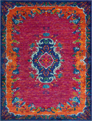 Fuchsia 9' x 12' Calypso Rectangle Area Rug 100% Polypropylene With Cotton Backing Colorful Vivid Traditional Design Carpet for Living Office Dining Rooms for Sale at Rug Engine