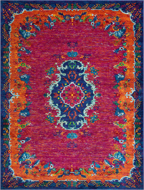 Fuchsia 9' x 12' Calypso Rectangle Area Rug 100% Polypropylene With Cotton Backing Colorful Vivid Traditional Design Carpet for Living Office Dining Rooms for Sale at Rug Engine