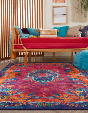 Fuchsia 9' x 12' Calypso Rectangle Area Rug 100% Polypropylene With Cotton Backing Colorful Vivid Traditional Design Carpet for Living Office Dining Rooms for Sale at Rug Engine