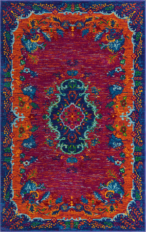 Fuchsia 5' 3 x 8' Calypso Rectangle Area Rug 100% Polypropylene With Cotton Backing Colorful Vivid Traditional Design Carpet for Living Office Dining Rooms for Sale at Rug Engine