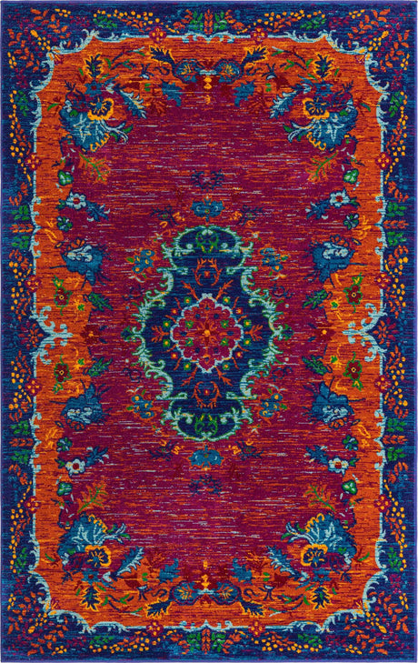 Fuchsia 5' 3 x 8' Calypso Rectangle Area Rug 100% Polypropylene With Cotton Backing Colorful Vivid Traditional Design Carpet for Living Office Dining Rooms for Sale at Rug Engine