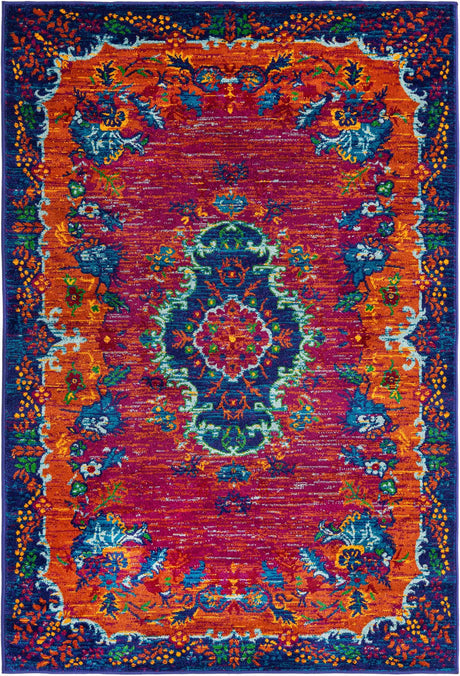 Fuchsia 4' x 6' Calypso Rectangle Area Rug 100% Polypropylene With Cotton Backing Colorful Vivid Traditional Design Carpet for Living Office Dining Rooms for Sale at Rug Engine